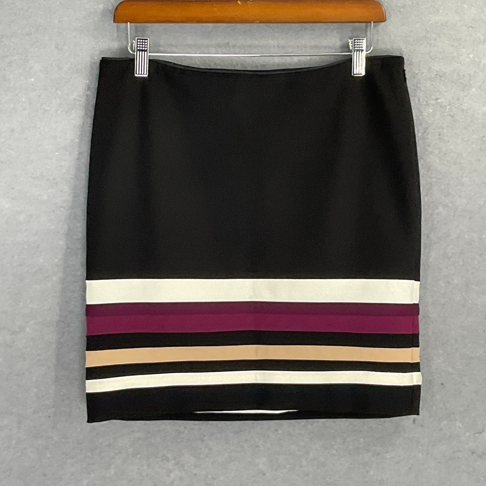 White House Black Market Black‎ Skirt Multi Color Stripe Hem Womens Sz 6 Career